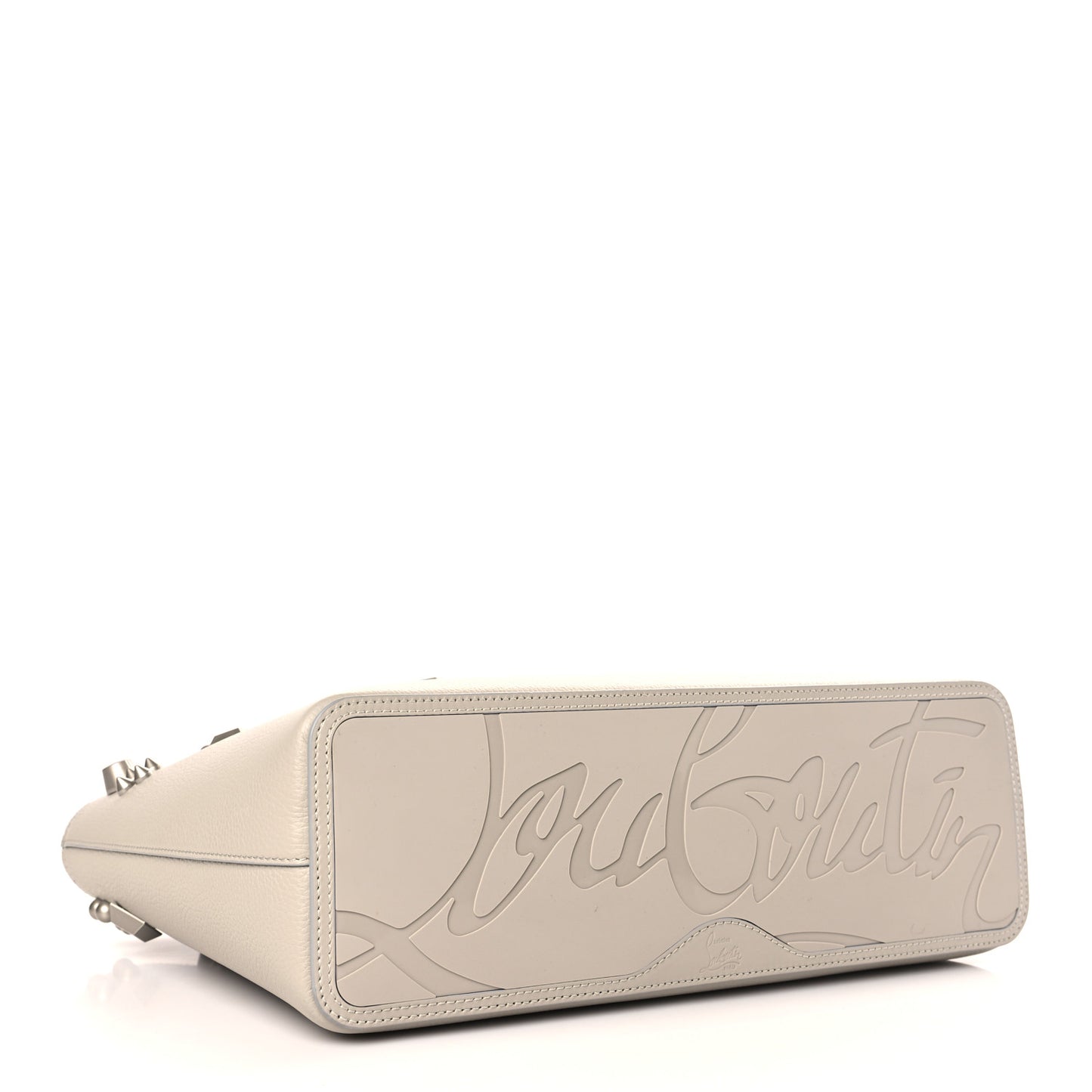 Calfskin Spikes Small East West Cabata Tote Light Grey