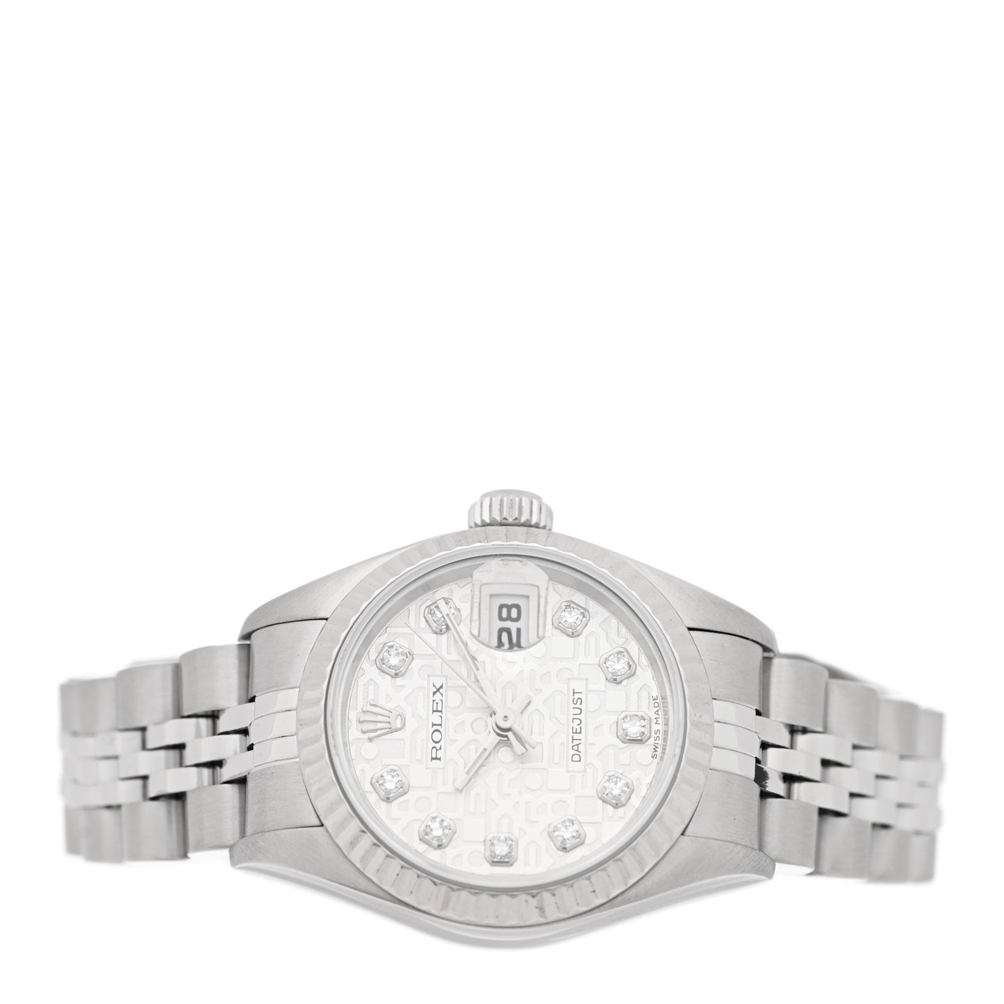 Stainless Steel 18K White Gold Diamond 26mm Oyster Perpetual Datejust Watch Silver Jubilee 79174