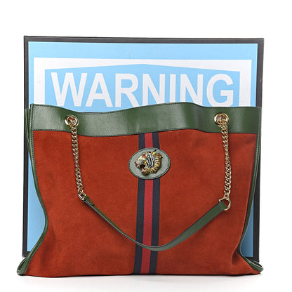 Gucci Suede Calfskin Large Rajah Chain Tote Hibiscus Red Green 14 of 14
