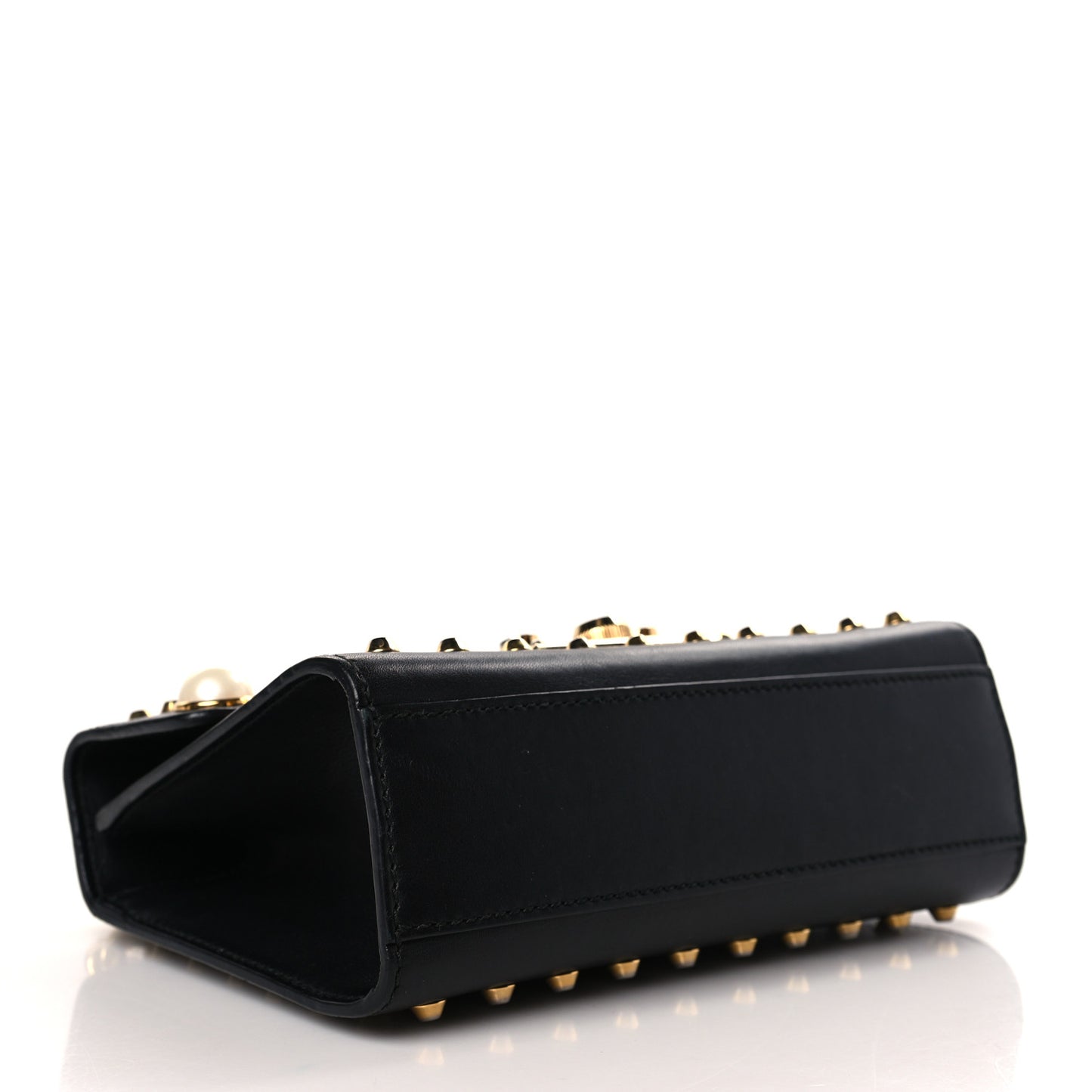 Calfskin Studded Small Padlock Shoulder Bag Black