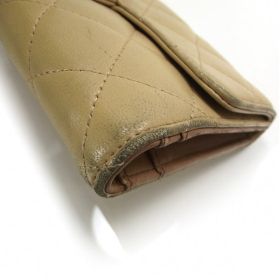 Lambskin Quilted Large Flap Wallet Beige