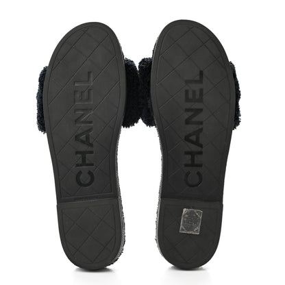Chanel Terry CC Flat Mules Sandals 38 Black 5 of 9