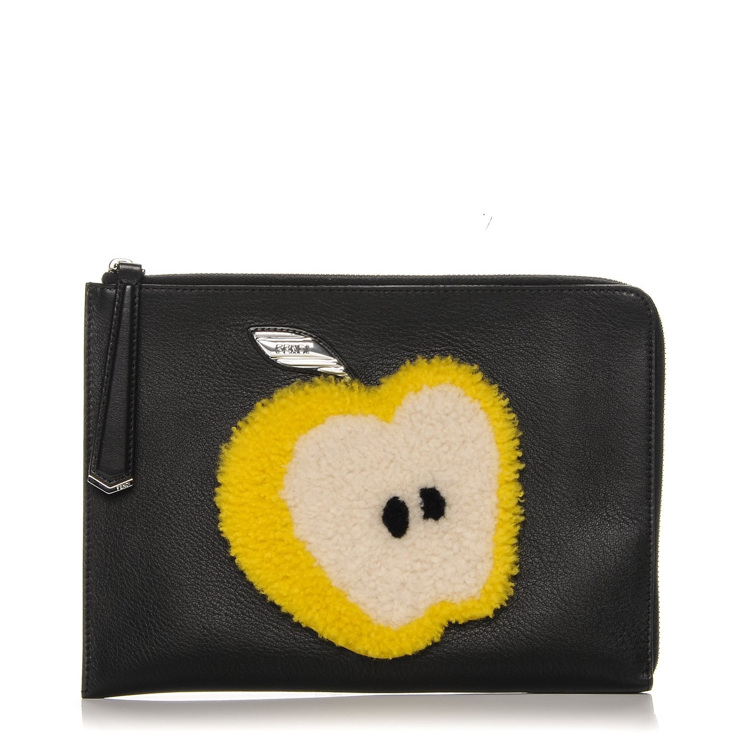 Vitello Dolce Shearling Apple Zip Around Pouch Black