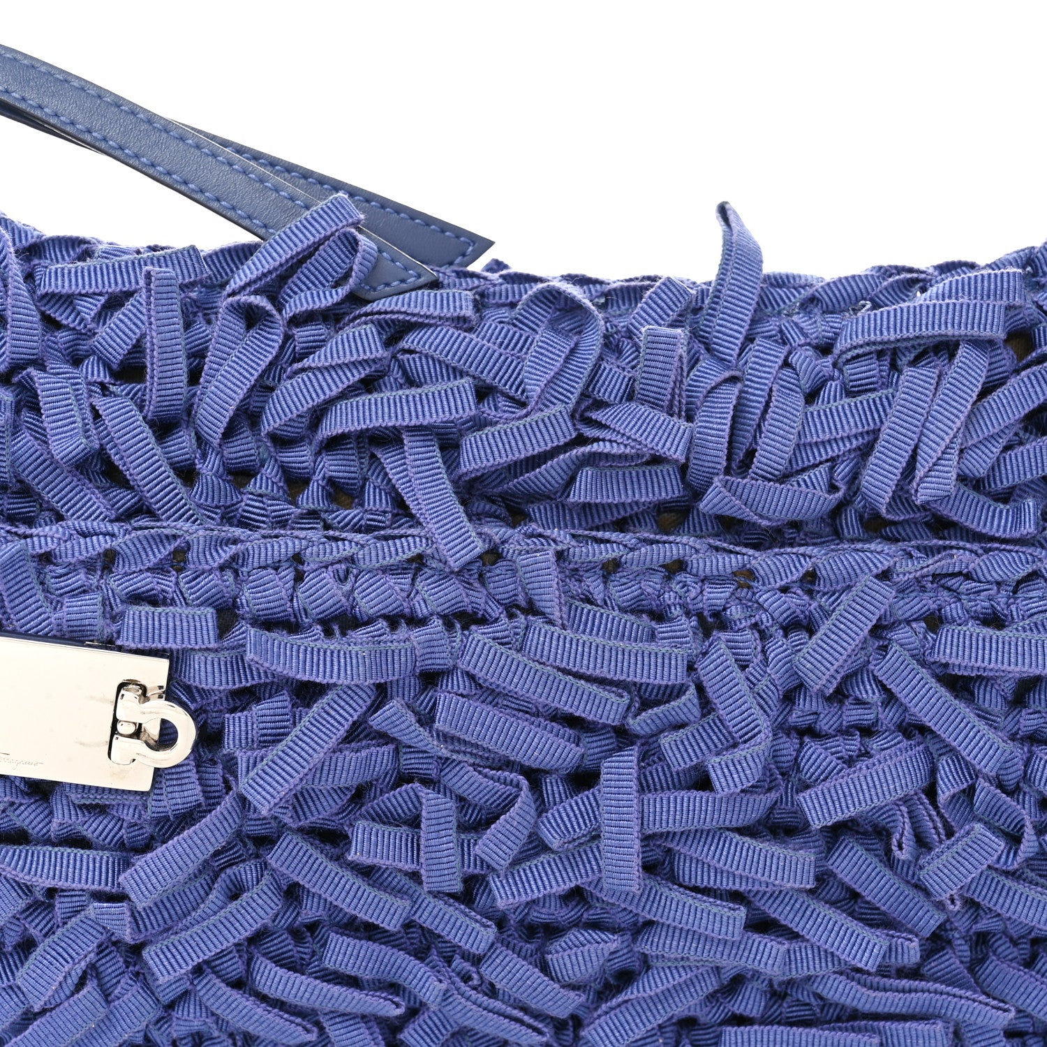 Salvatore Ferragamo Canvas Fringe Hug Shoulder Bag Blue 7 of 14