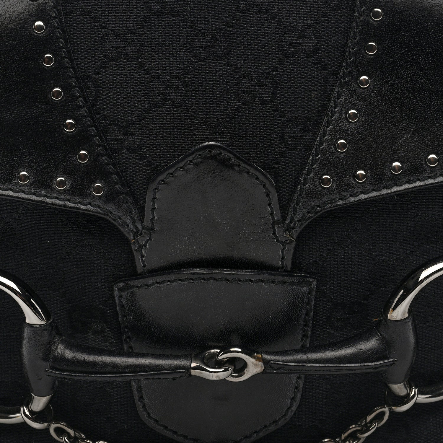 Gucci Monogram Horsebit Chain Studded Flap Shoulder Bag Black 8 of 10