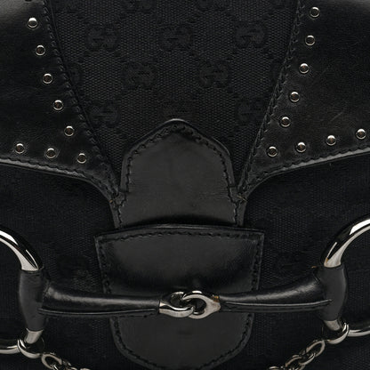 Gucci Monogram Horsebit Chain Studded Flap Shoulder Bag Black 8 of 10