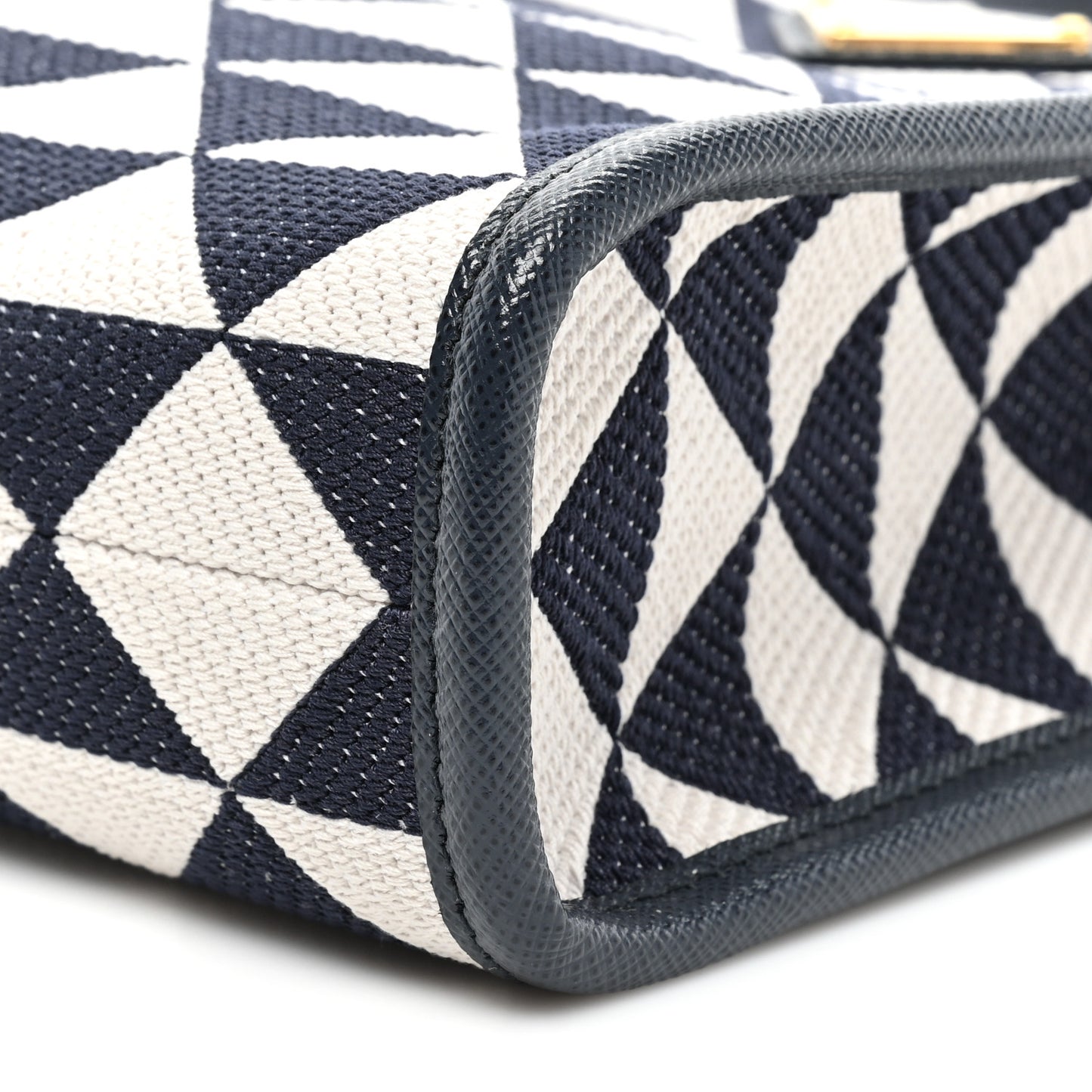 Jacquard Saffiano Triangolo Symbole Embroidered Micro Tote Baltico Talco