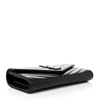 Saint Laurent Grain De Poudre Matelasse Chevron Monogram Flap Wallet Black 4 of 8