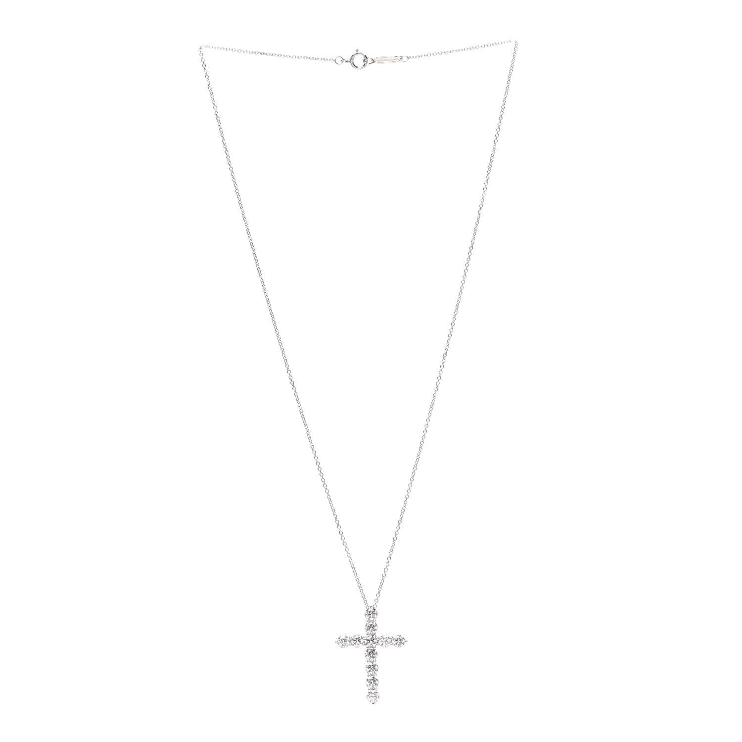 Tiffany Platinum Diamond Large Cross Pendant Necklace 3 of 5