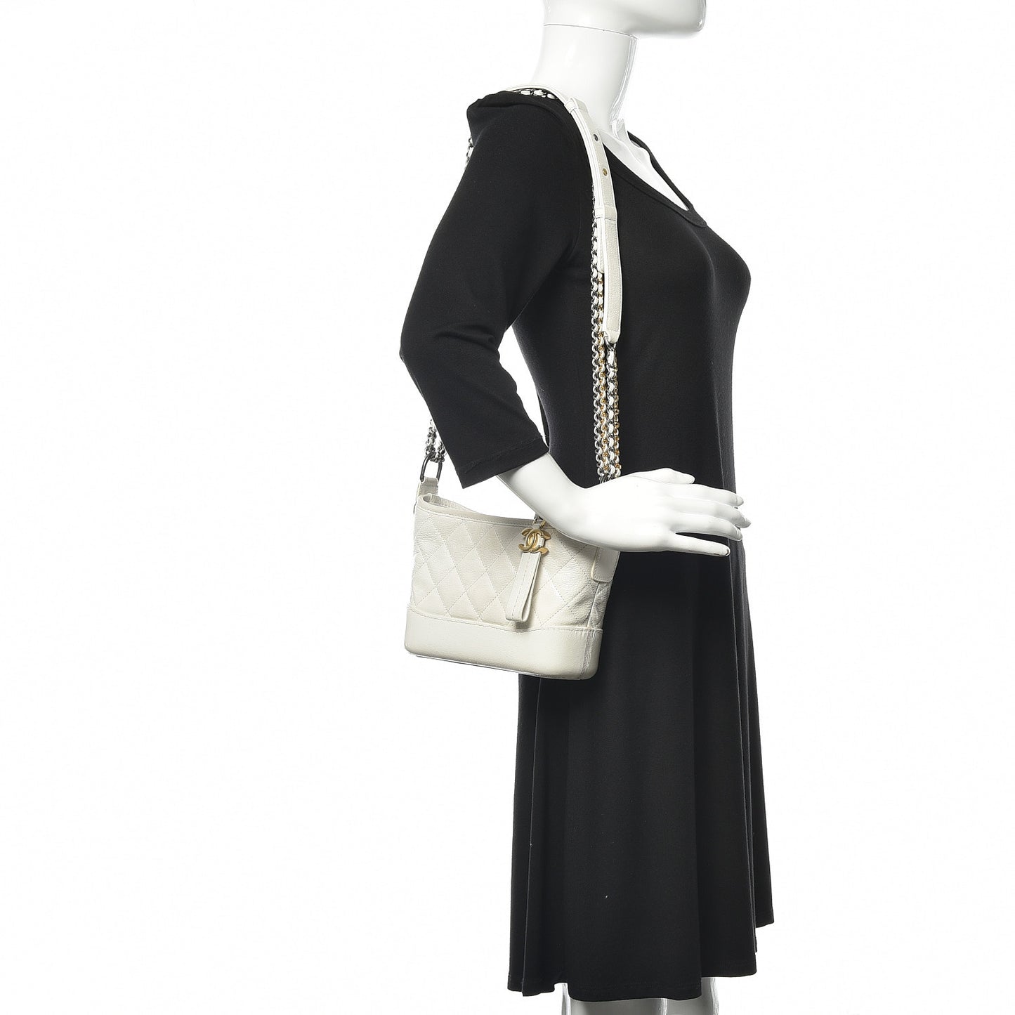 Patent Goatskin Quilted Small Gabrielle Hobo White