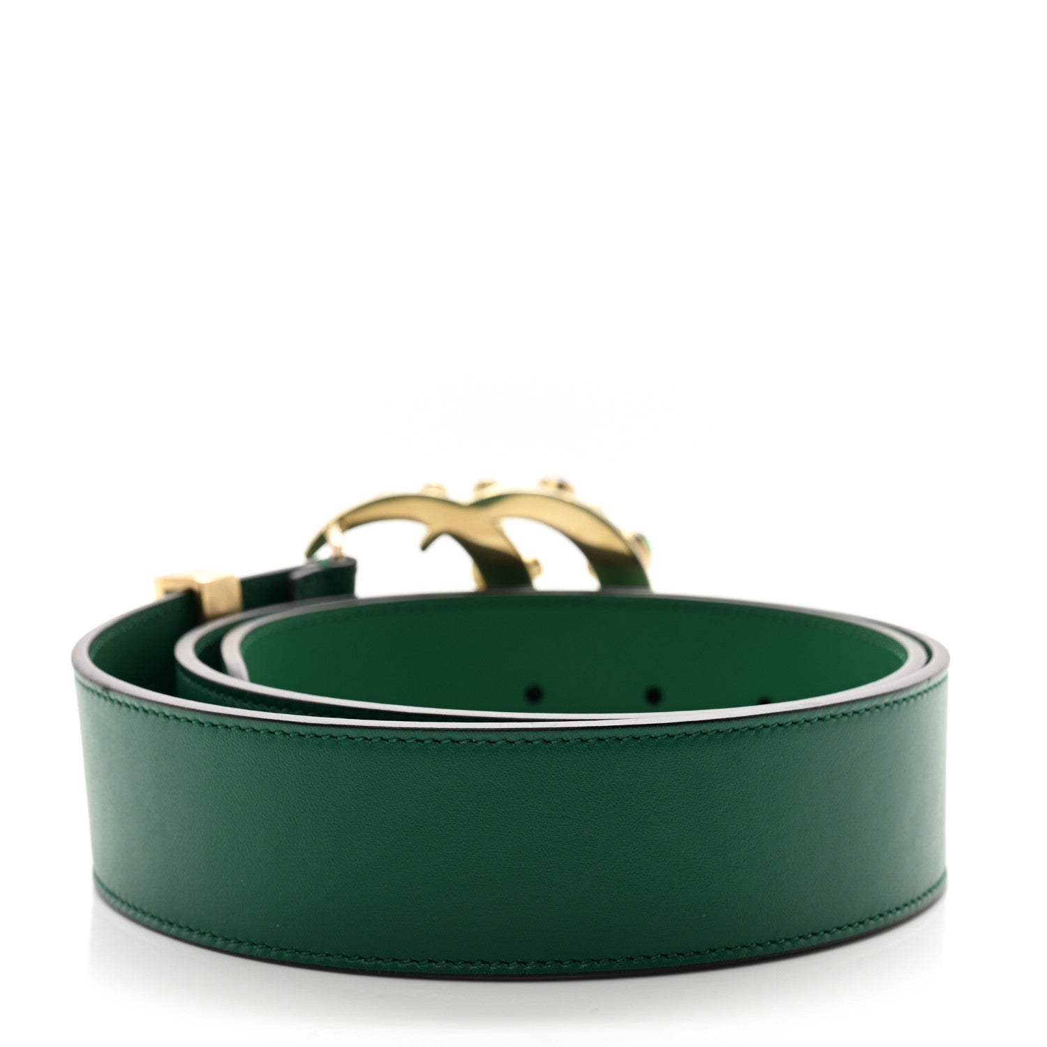 Gucci Calfskin Ceramic Glass Double G 40mm Belt 85 34 Emerald Multicolor 2 of 5