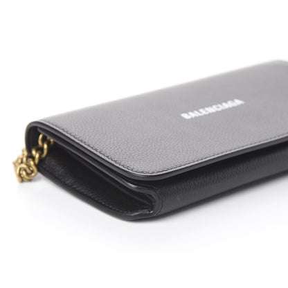 Balenciaga Grained Calfskin Logo Cash Continental Wallet on Chain Black White 6 of 7