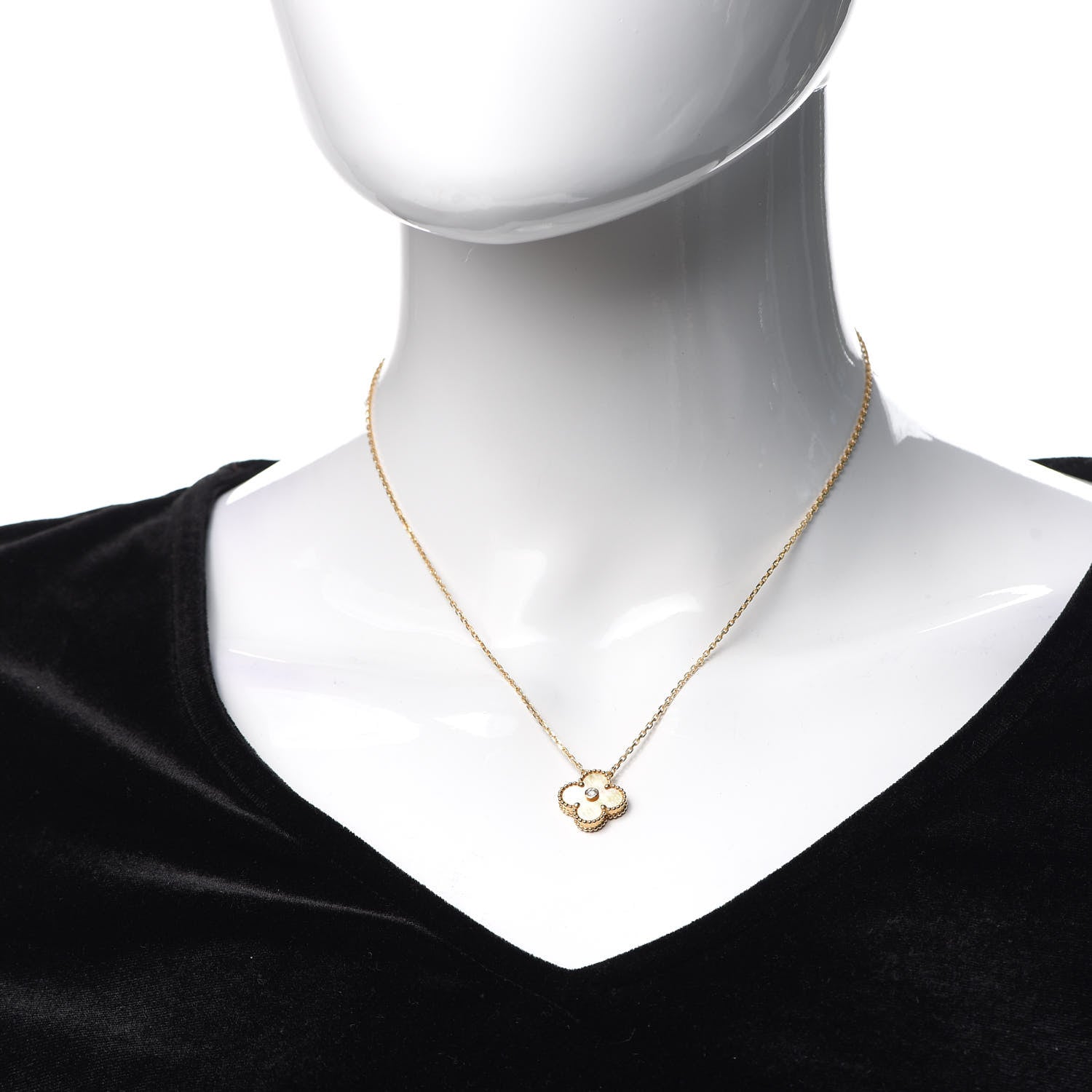 Van Cleef & Arpels 18K Yellow Gold Diamond Yellow Mother of Pearl Vintage Alhambra Pendant Necklace 2 of 9