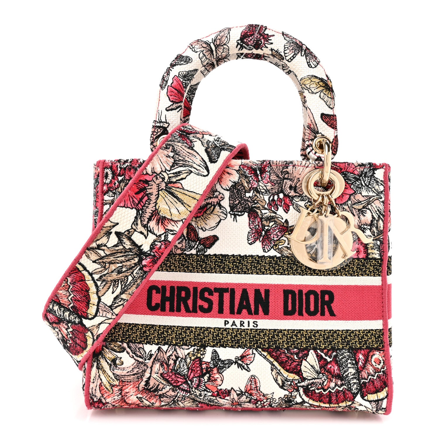 Christian Dior Canvas Embroidered Butterfly Print Medium Lady D-Lite Multicolor 1 of 10