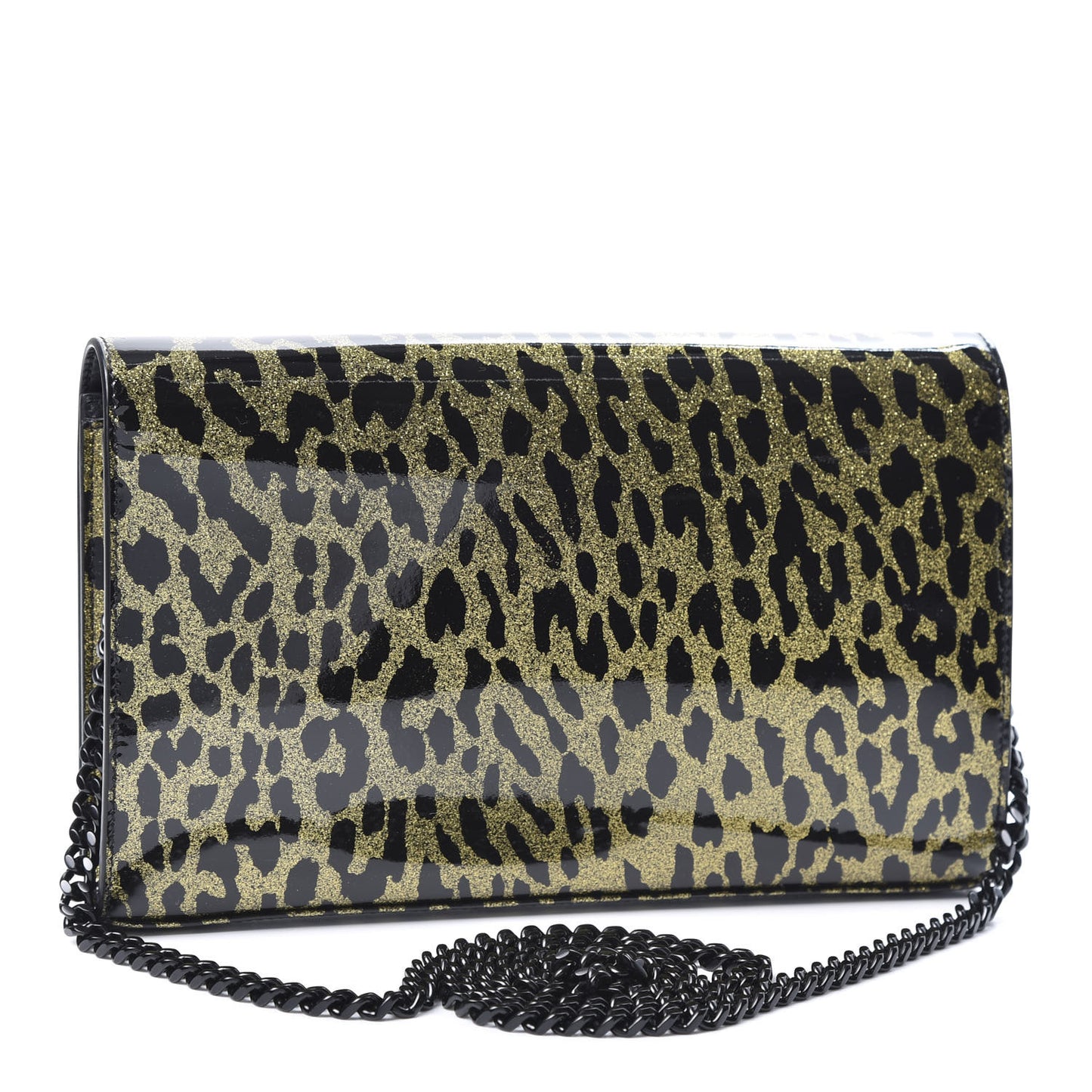 Patent Leopard Print Monogram Chain Wallet Black Gold