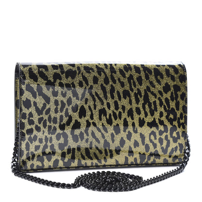 Saint Laurent Patent Leopard Print Monogram Chain Wallet Black Gold 2 of 8