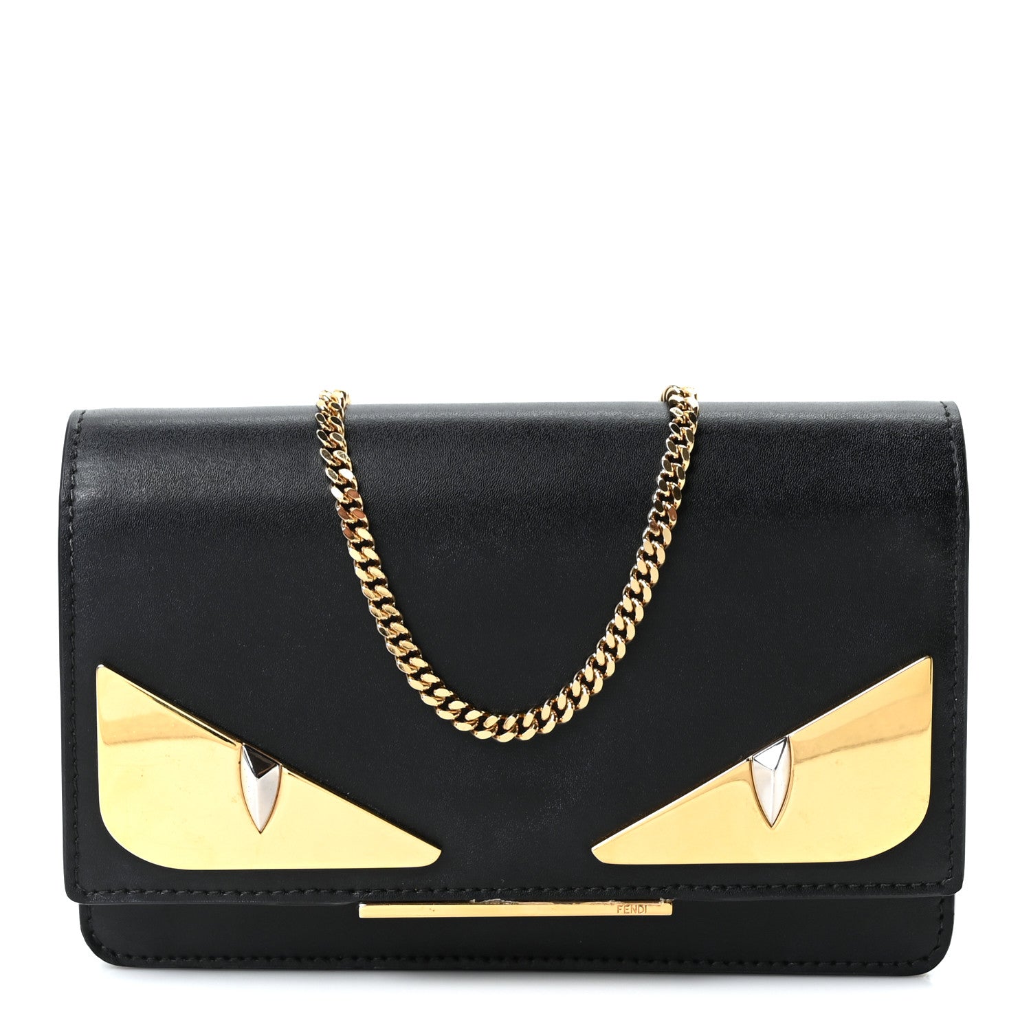 Fendi Vitello Liberty Lucido Metal Monster Eyes Tube Wallet on Chain Black 1 of 10