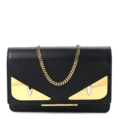 Fendi Vitello Liberty Lucido Metal Monster Eyes Tube Wallet on Chain Black 1 of 10