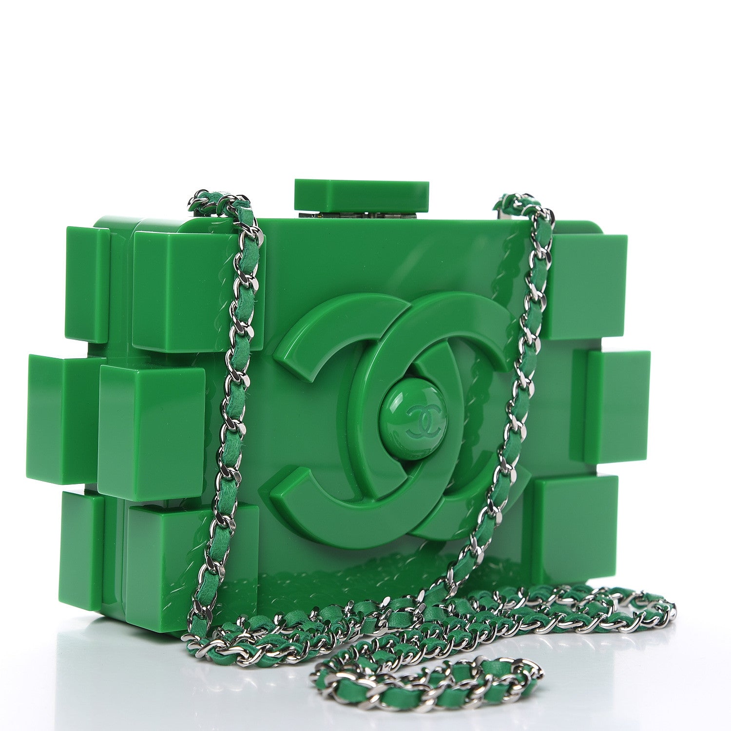 Chanel Plexiglass Boy Brick Lego Clutch Green 3 of 12