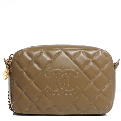 Chanel Lambskin Diamond CC Small Camera Case Khaki Clair 1 of 9