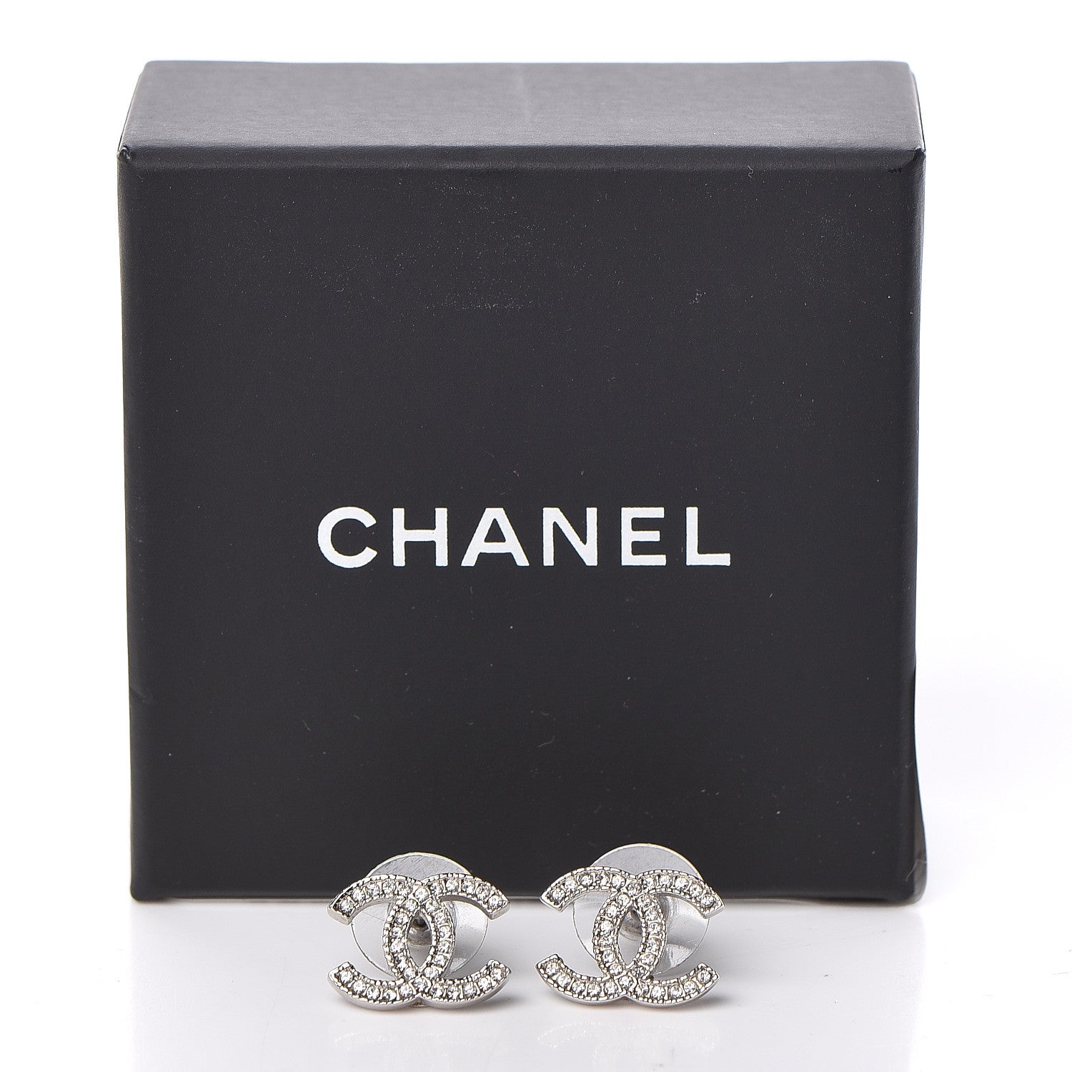 Chanel Crystal Timeless CC Earrings Silver 5 of 5