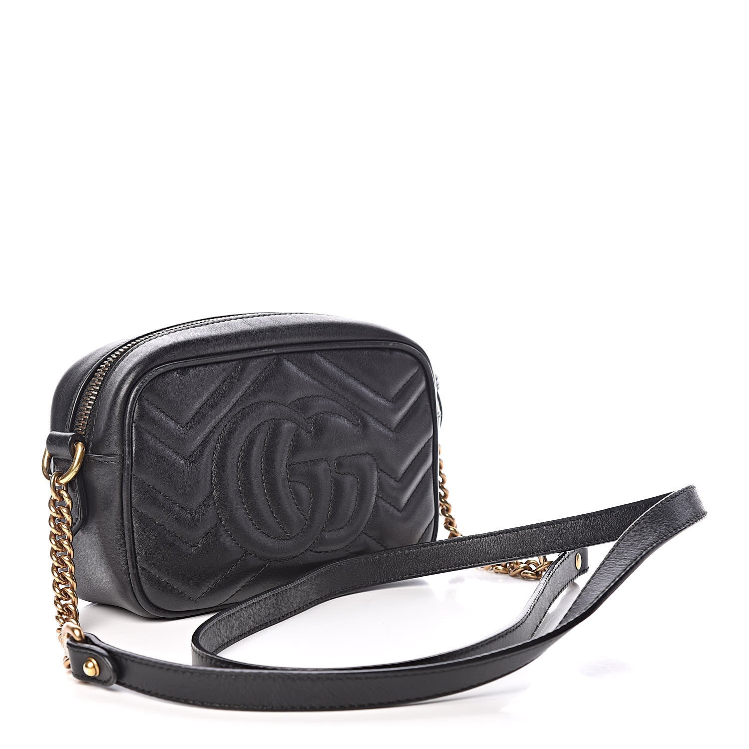 Gucci Calfskin Matelasse Mini GG Marmont Chain Shoulder Bag Black 3 of 12