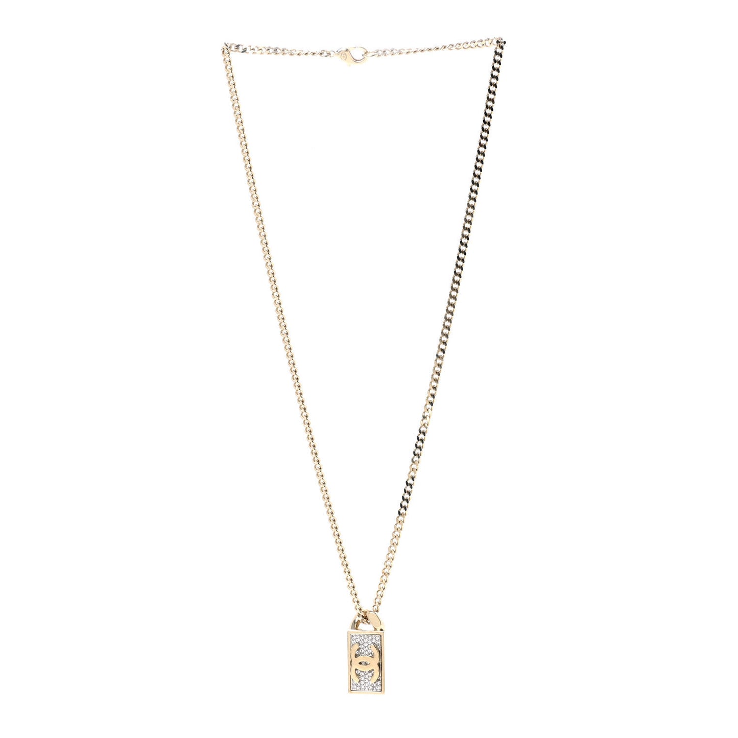 Crystal Dog Tag Charm Necklace Gold