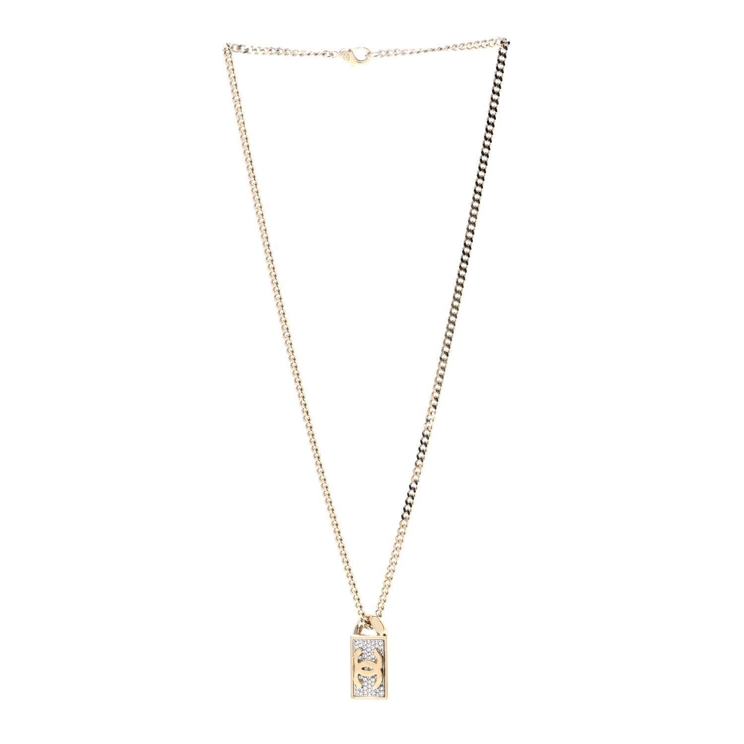 Chanel Crystal Dog Tag Charm Necklace Gold 3 of 6