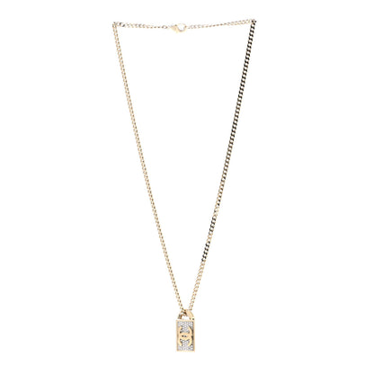 Chanel Crystal Dog Tag Charm Necklace Gold 3 of 6