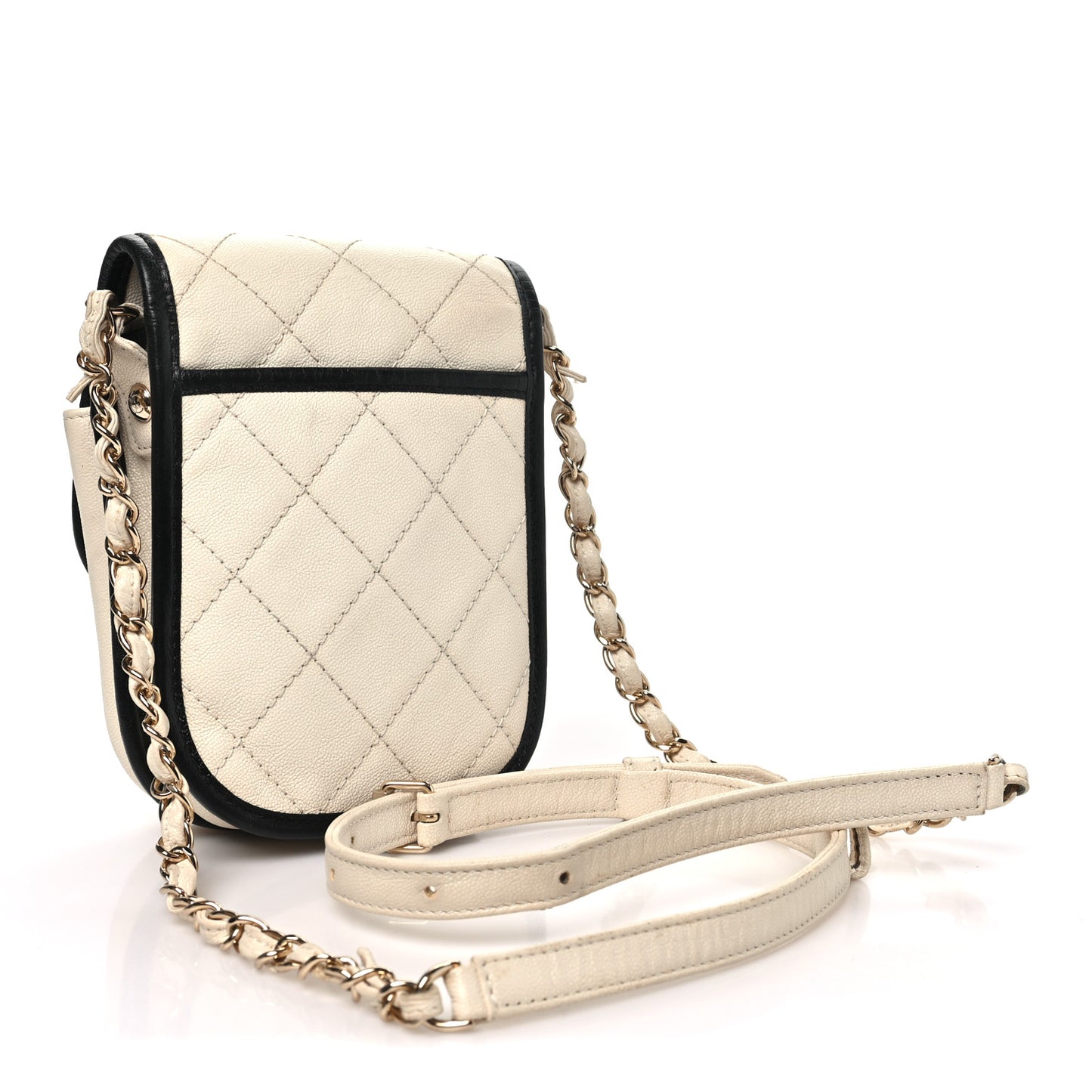 Caviar Quilted Round Phone Holder White Black