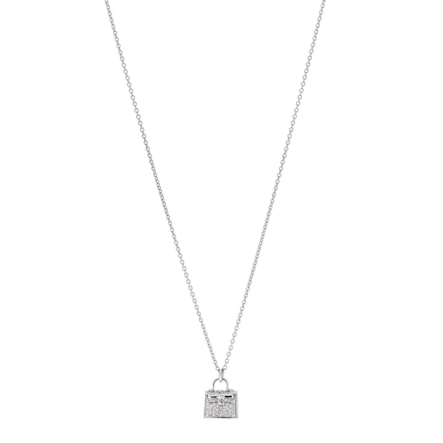 Hermes 18K White Gold Diamond Kelly Amulette Pendant Necklace 1 of 5