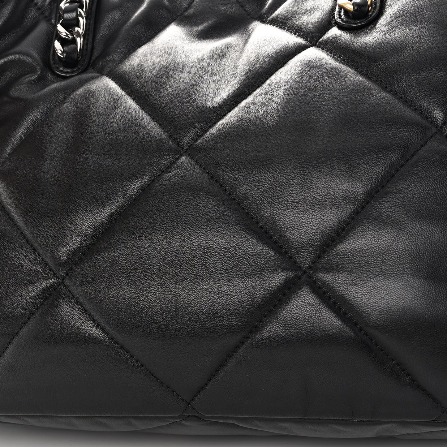Lambskin Quilted Chanel 19 East West Shopping Bag Black
