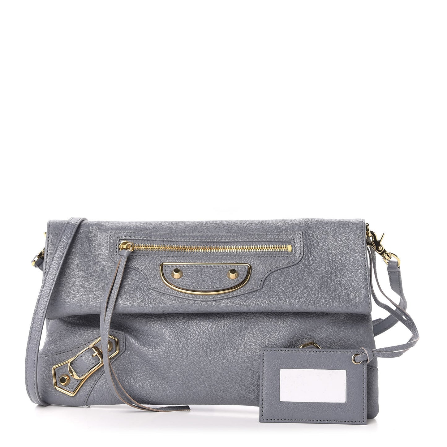 Chevre Gold Metallic Edge Hardware Envelope Clutch Bleu Acier