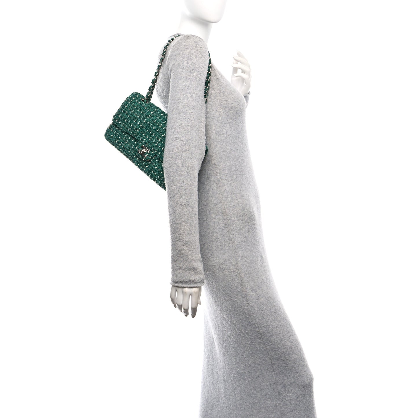 Tweed Quilted Medium Double Flap Green