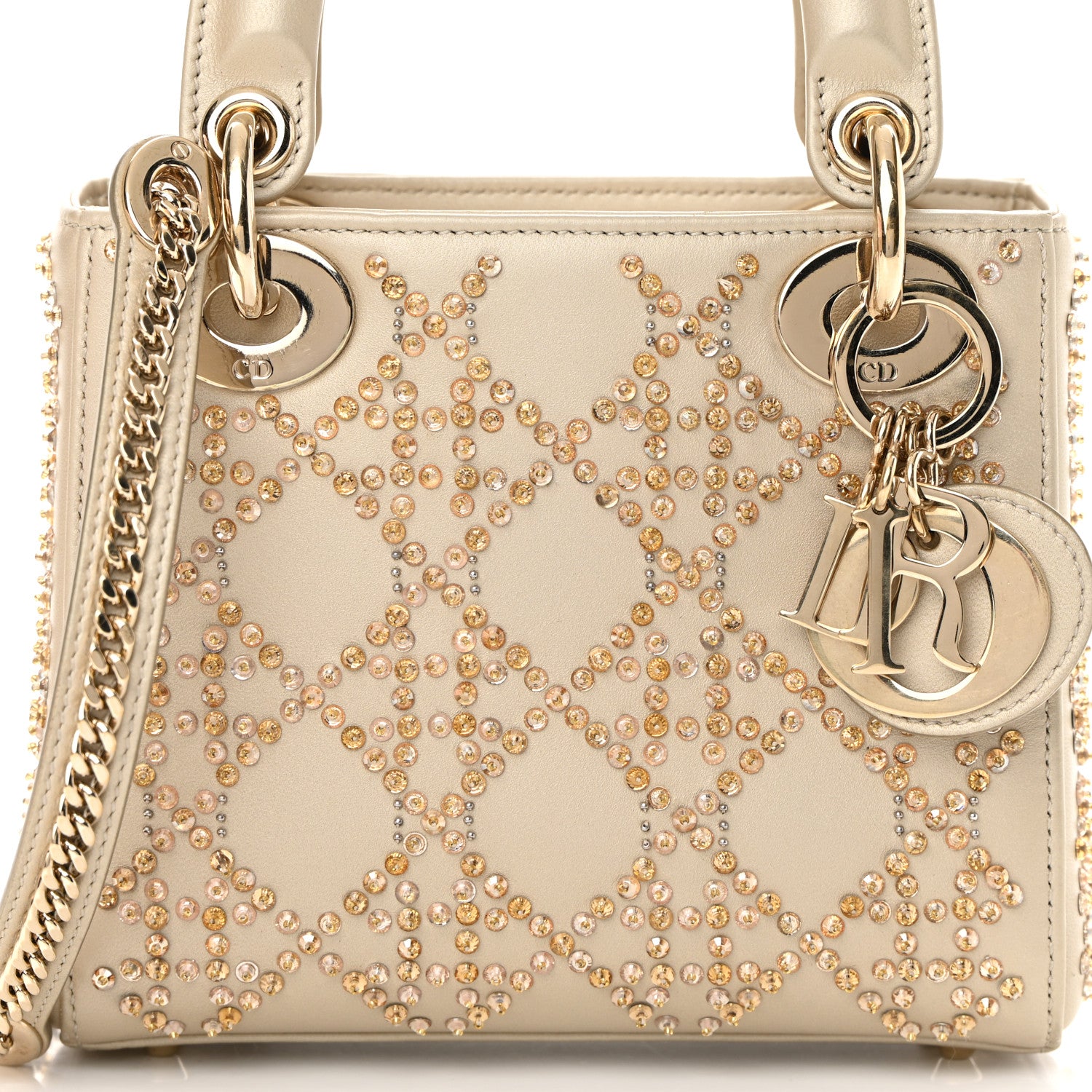 Christian Dior Metallic Lambskin Crystal Cannage Mini Lady Dior Platinum 8 of 14