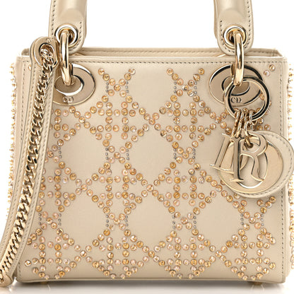 Christian Dior Metallic Lambskin Crystal Cannage Mini Lady Dior Platinum 8 of 14