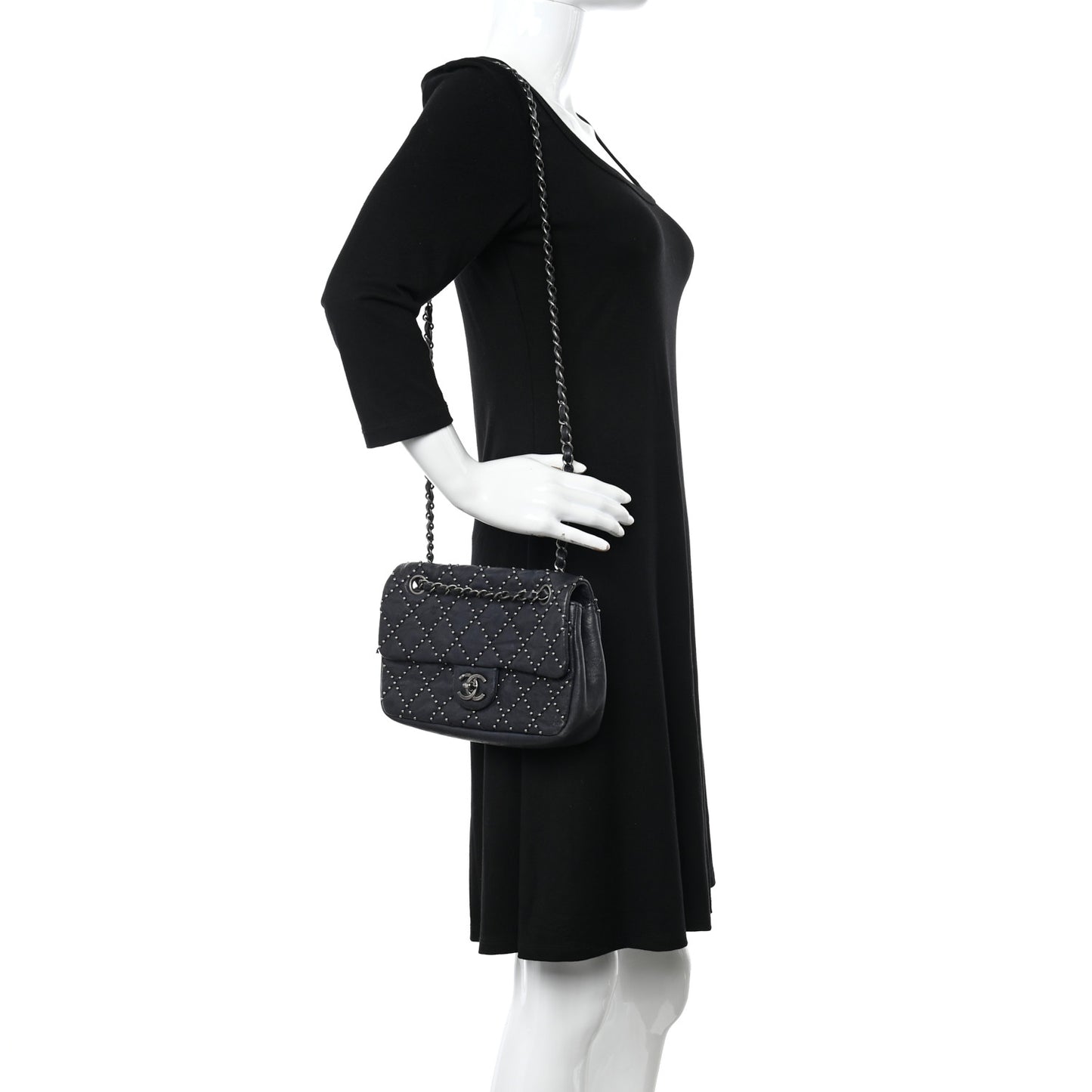 Washed Lambskin Studded Metal Beauty Flap Navy