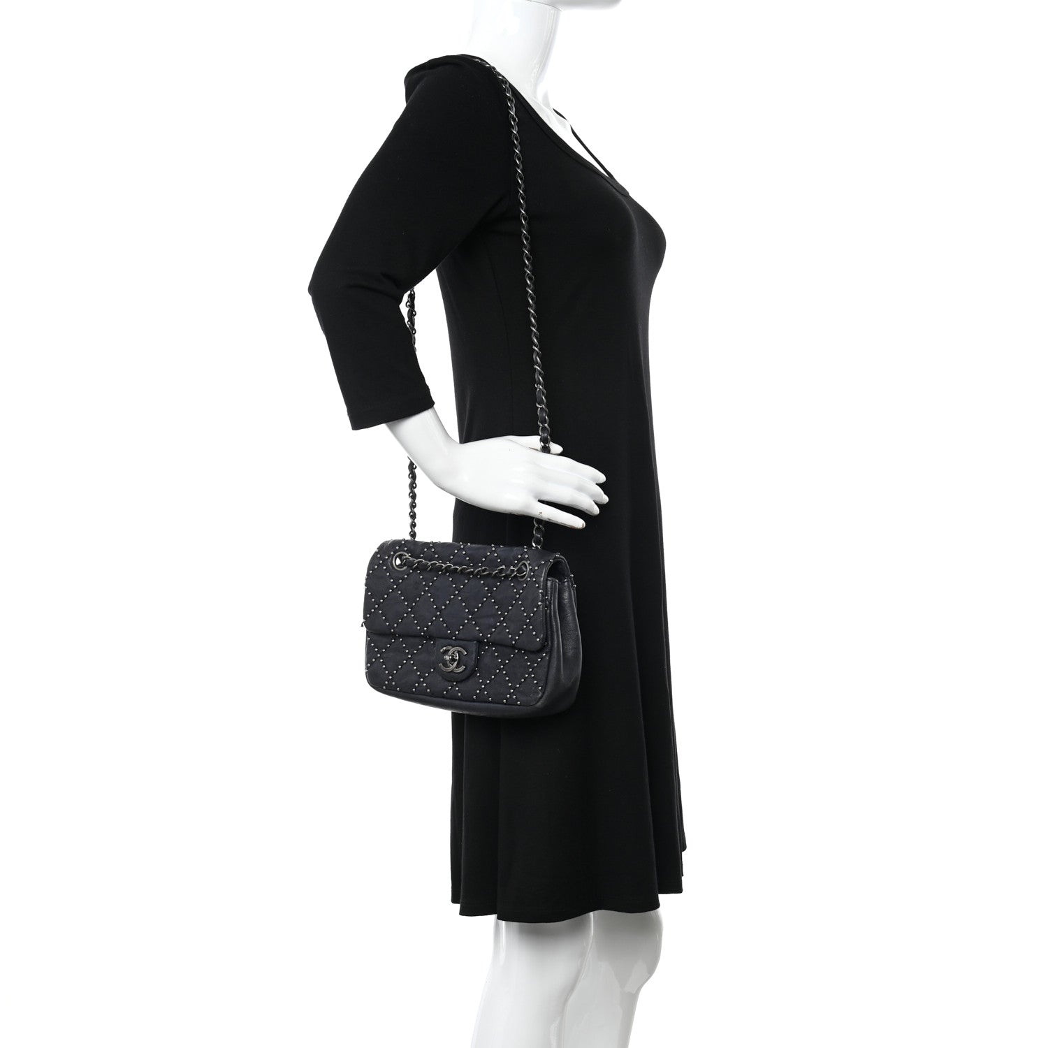 Chanel Washed Lambskin Studded Metal Beauty Flap Navy 2 of 11