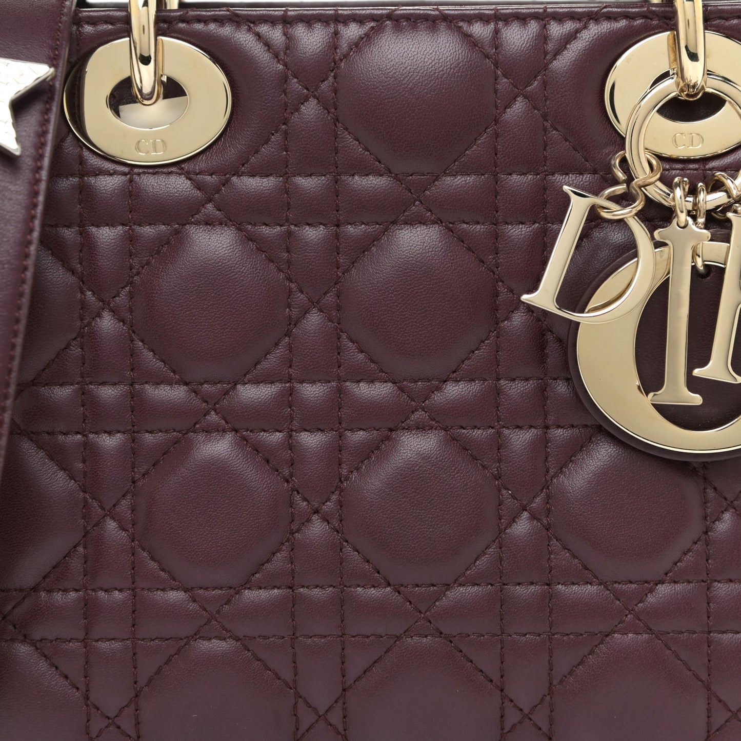 Lambskin Cannage Small Lucky Badges My Lady Dior Burgundy
