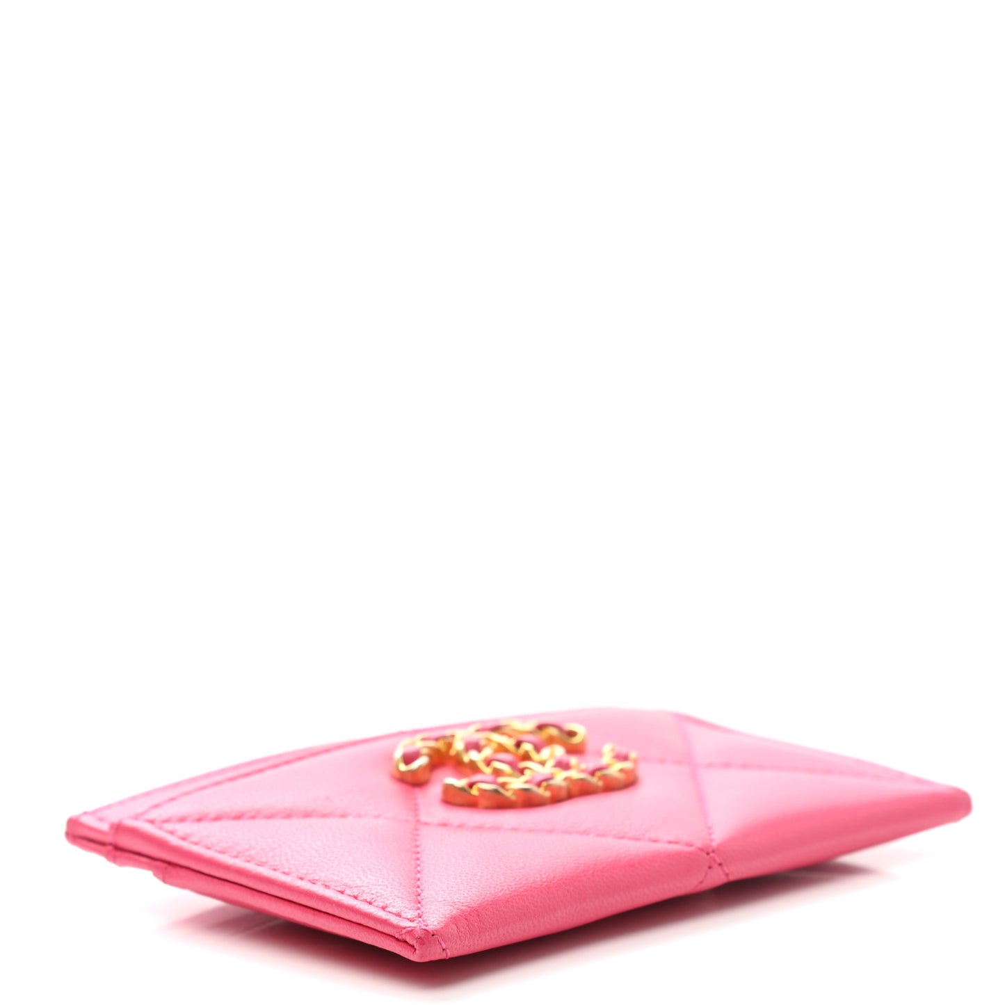 Shiny Goatskin Quilted Chanel 19 Card Holder Dark Pink