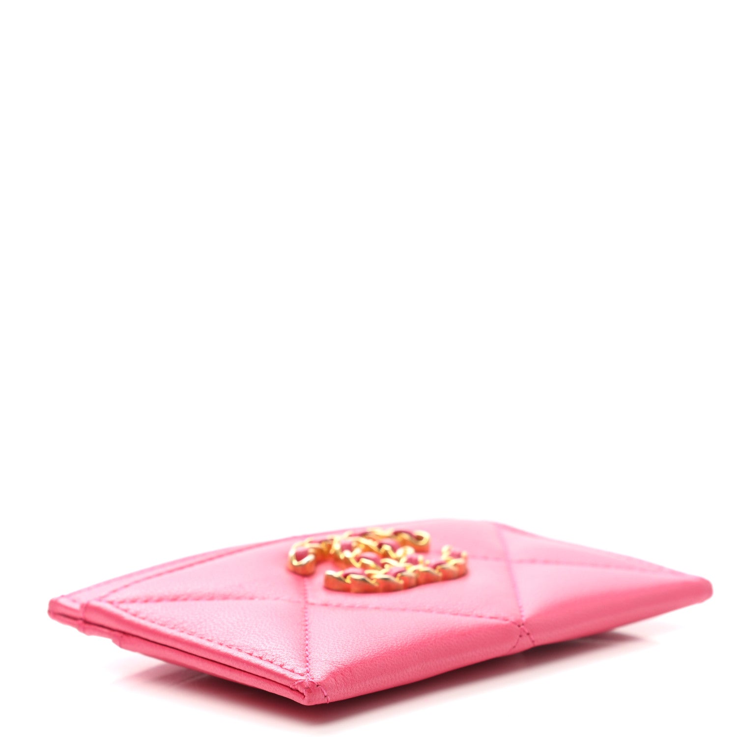 Chanel Shiny Goatskin Quilted Chanel 19 Card Holder Dark Pink 4 of 8