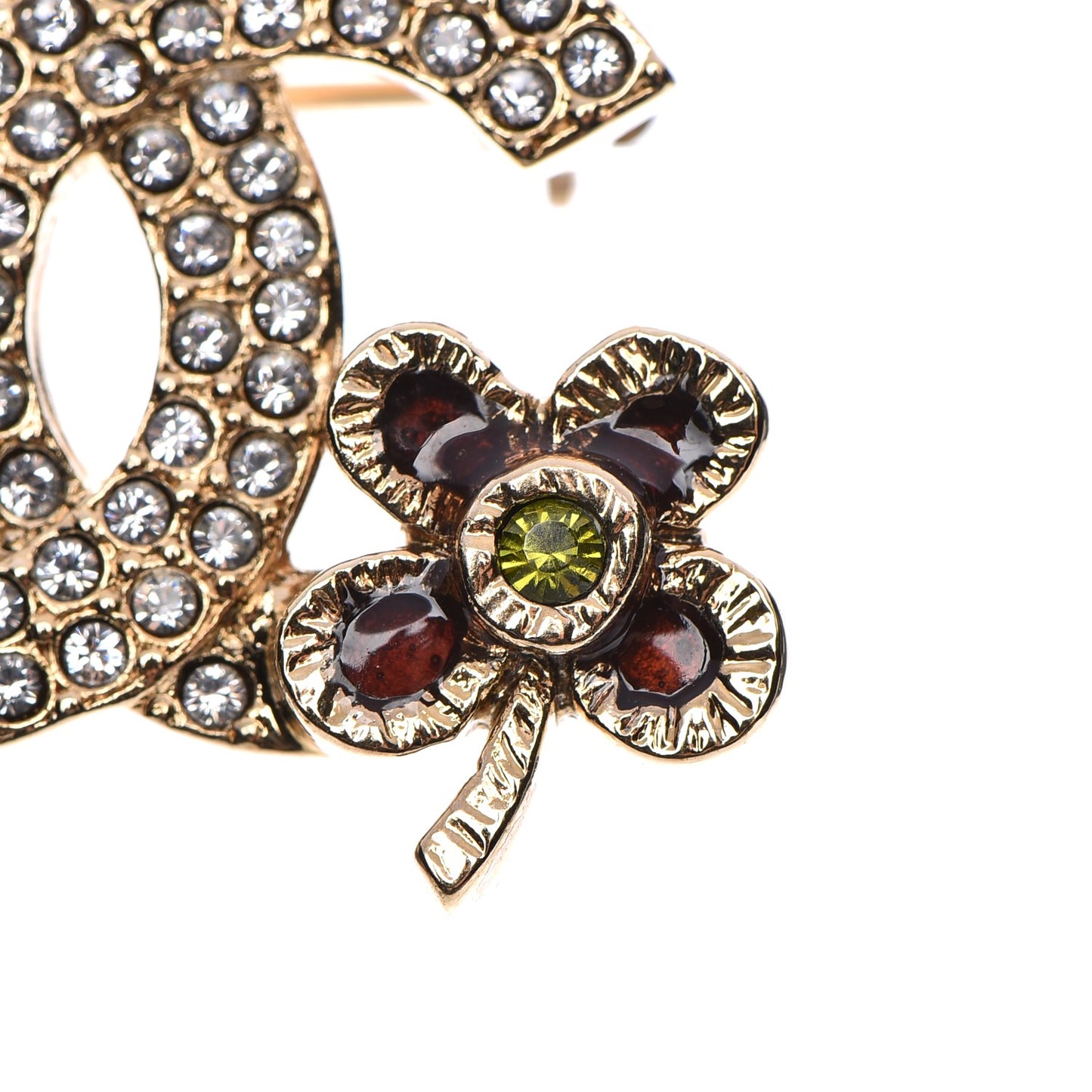 Crystal Gripoix Poured Glass CC Flower Brooch Gold