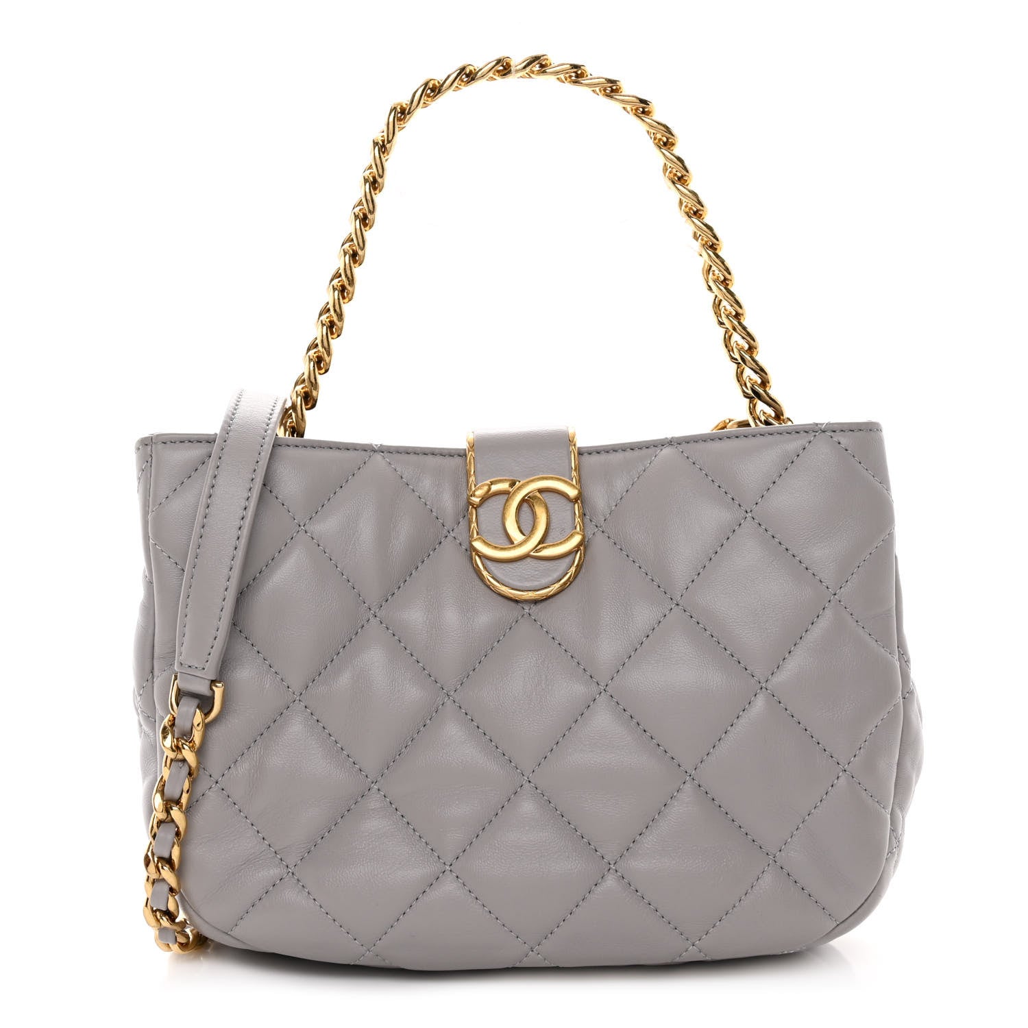 Chanel Lambskin Quilted Chain Hobo Light Grey 1 of 10