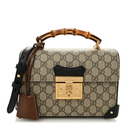 Gucci GG Supreme Monogram Small Padlock Bamboo Shoulder Bag Beige Black Cuir 1 of 11