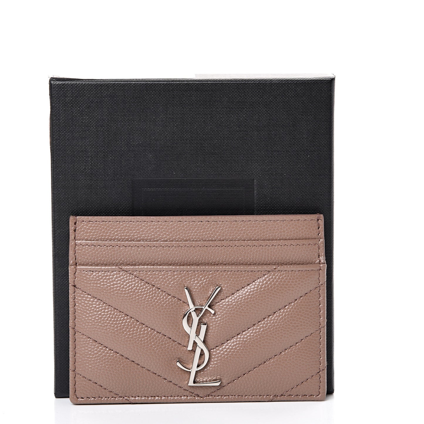 Grain De Poudre Matelasse Chevron Monogram Credit Card Case Dark Beige