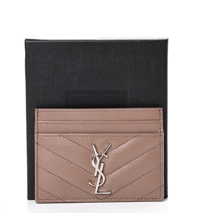 Saint Laurent Grain De Poudre Matelasse Chevron Monogram Credit Card Case Dark Beige 7 of 7