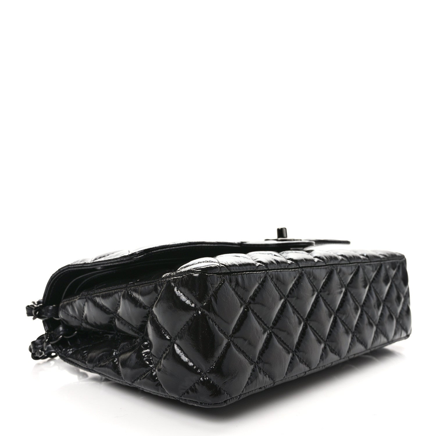 Chanel Shiny Crumpled Calfskin Quilted Medium Double Flap So Black 4 of 10