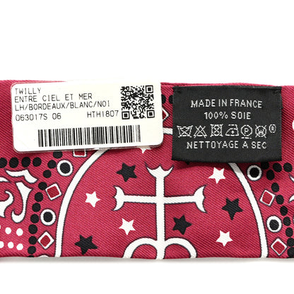 Hermes Silk Peuple Du Vent Bandana Twilly Bordeaux White Black 3 of 4