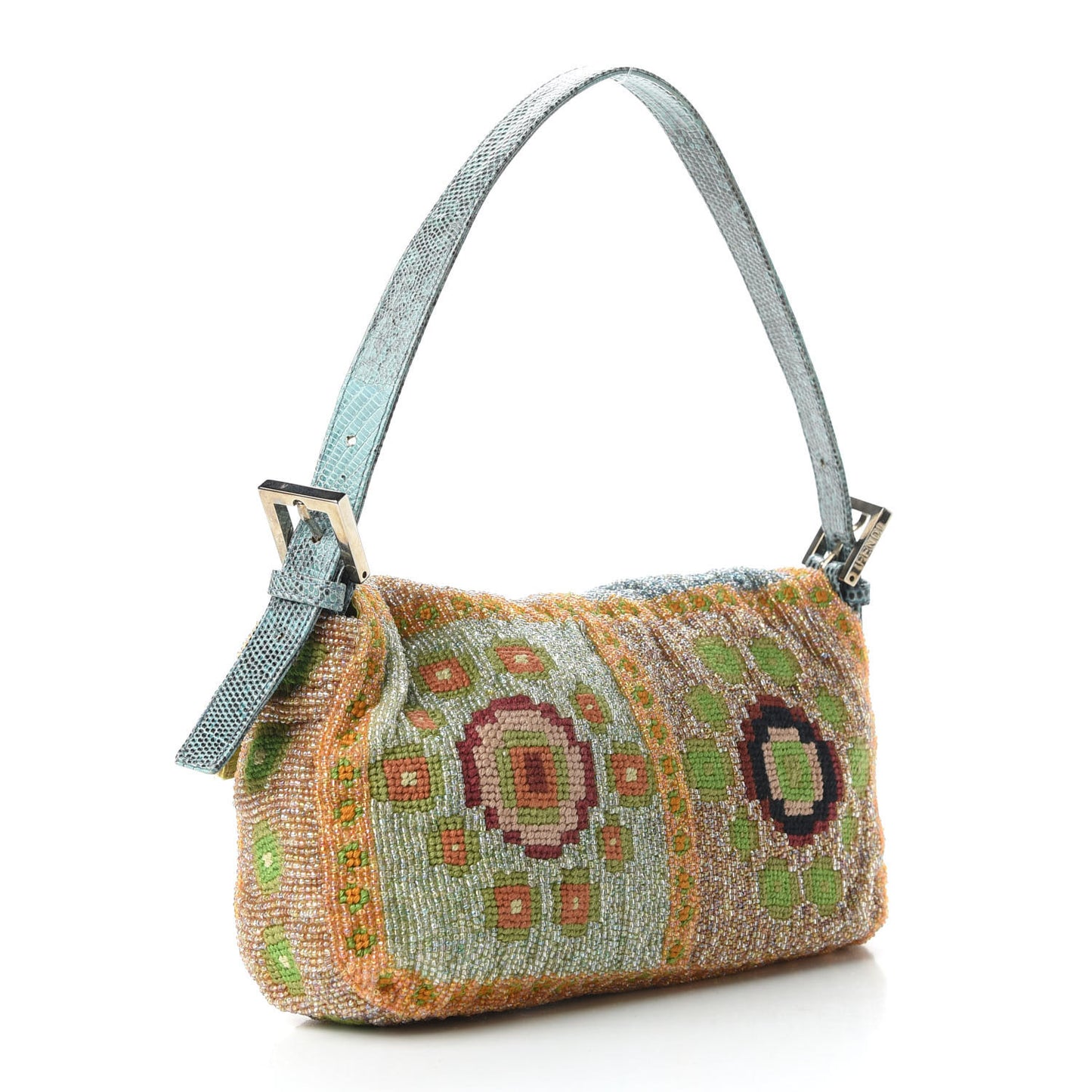 Wool Embroidered Beaded Lizard Baguette Multicolor