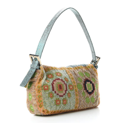 Fendi Wool Embroidered Beaded Lizard Baguette Multicolor 3 of 8